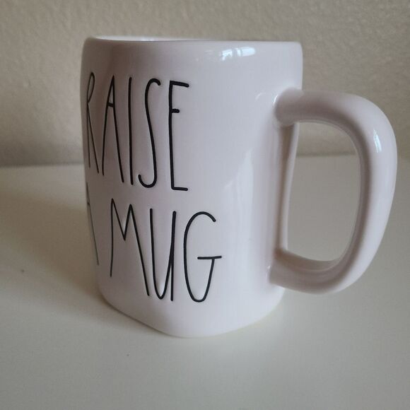 rae dunn raise a mug ivory white ceramic farmhouse coffee mug 20 ounces - Picture 3 of 6